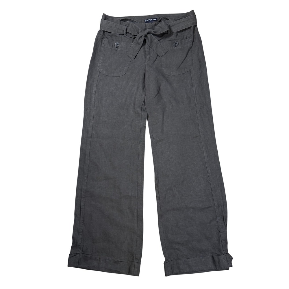 Banana Republic Charcoal Grey 100% Linen Wide Leg Belted Pants Womens Size 12